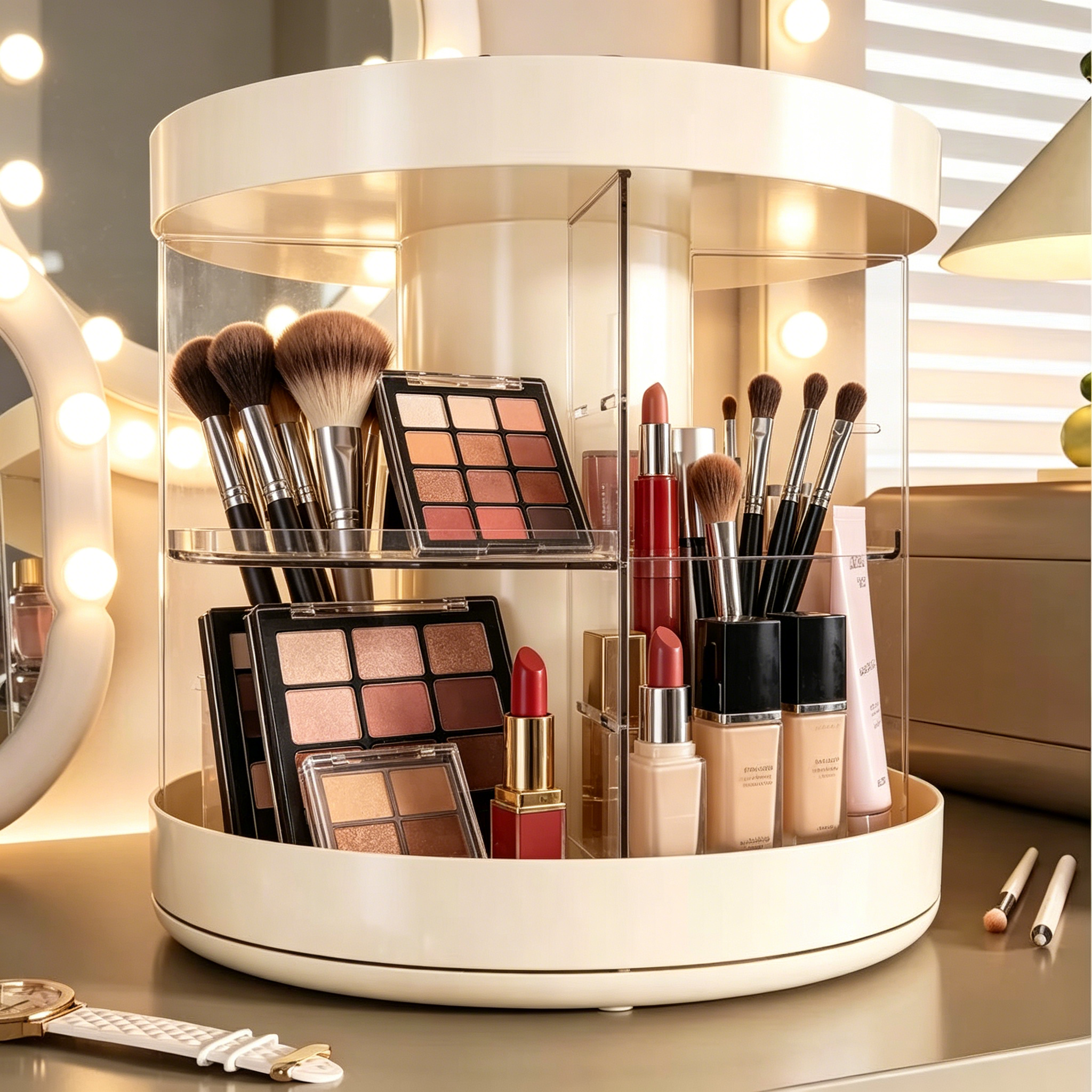 Luxury Skincare & Spa Reviews - Rotating Layered Makeup Organizer with Dust