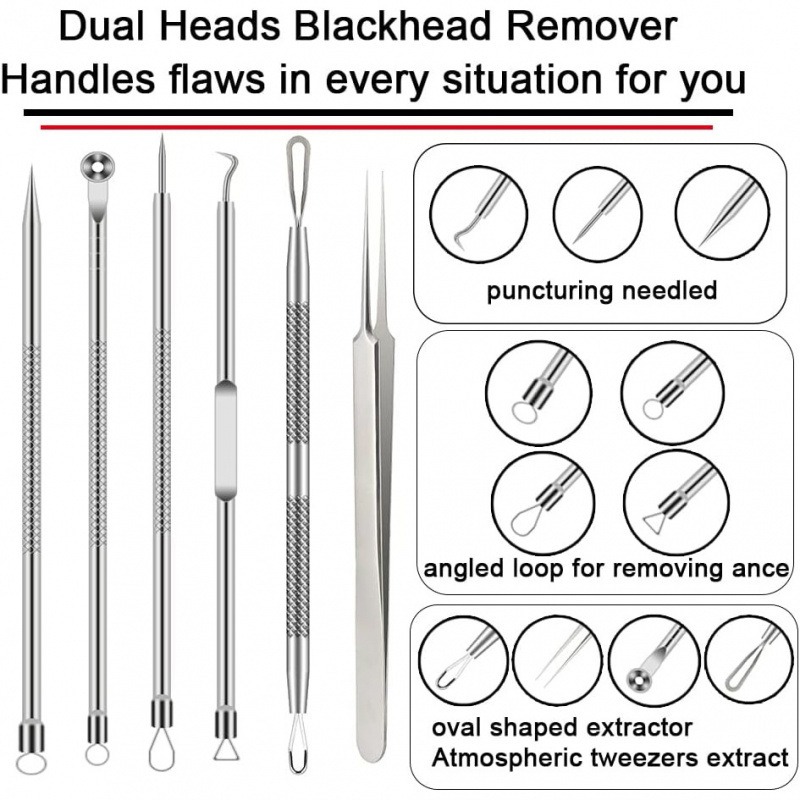 6PCS Pimple Removal Tool Black - مراجعة Luxury Skincare Acne وسعره