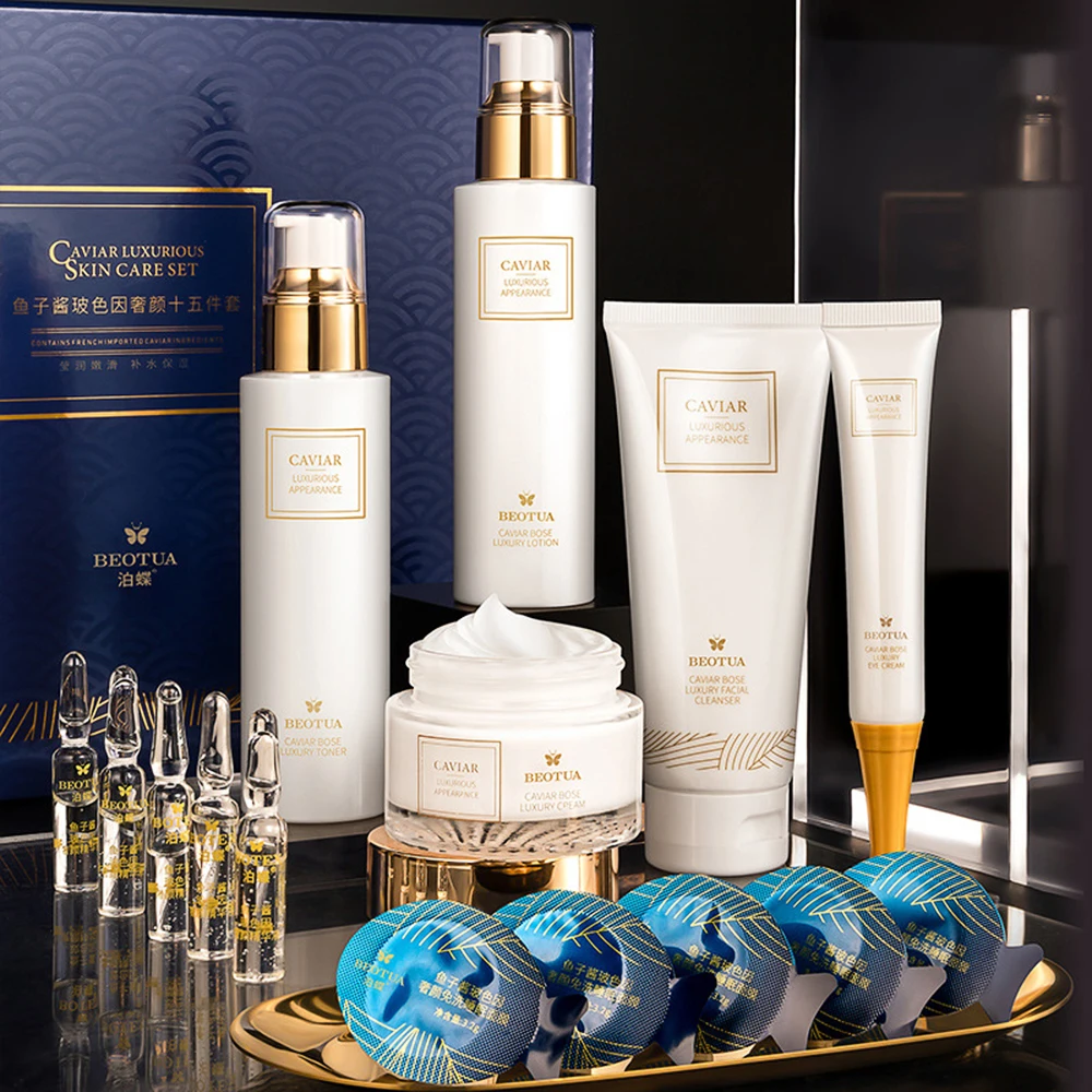 15PCS Caviar Skin Care Set Fac - مراجعة Oligopeptide Wrinkle وسعره